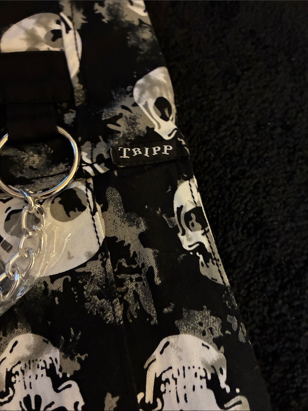 Tripp NYC Black and White Skull Print Mini Skirt with Chains measures 28” - Picture 3 of 6